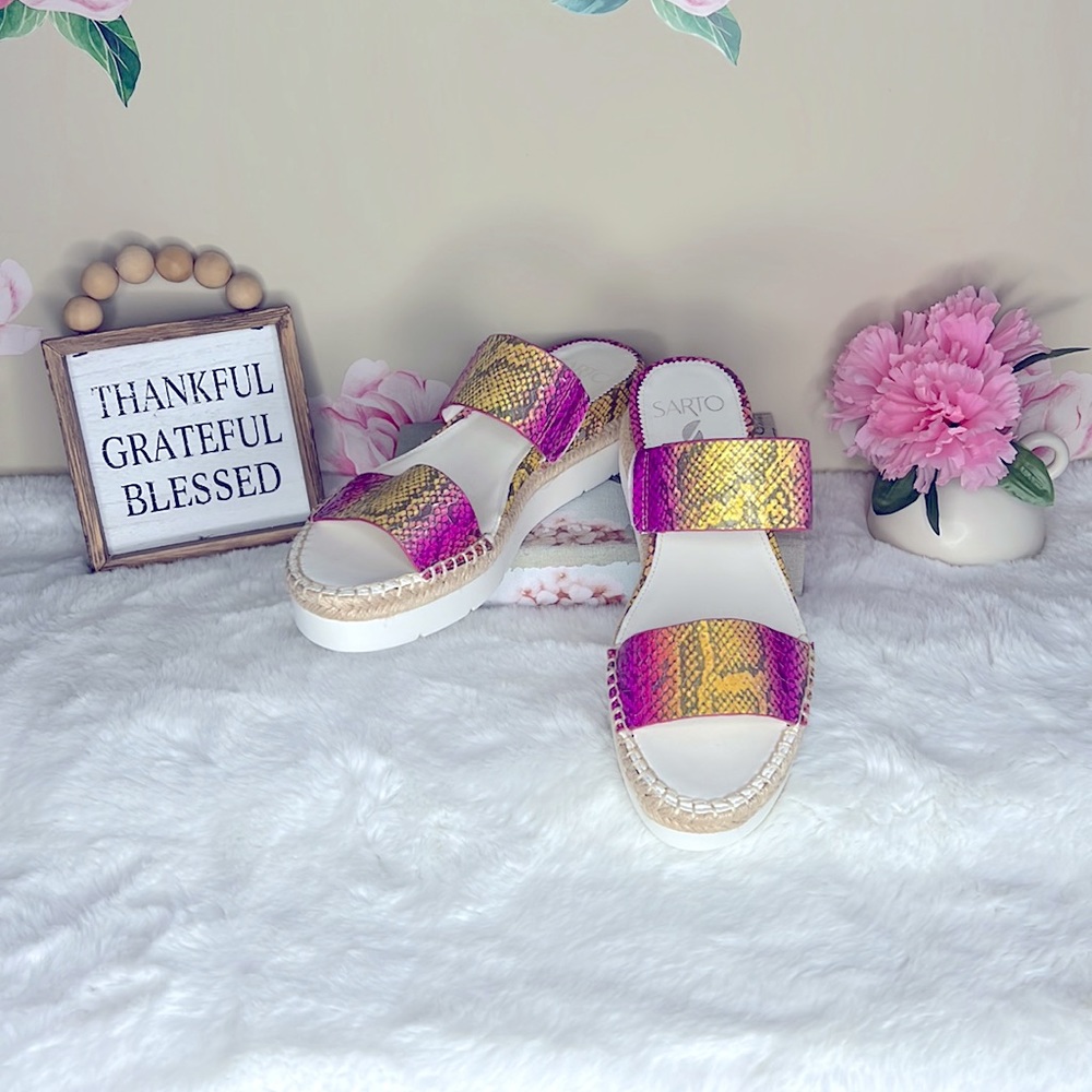 Franco Sarto  Cappy4 Leather Slide Sandals Snake Print “NWOB”.  #1
